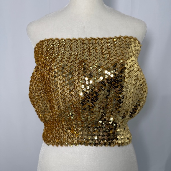 Vintage Tops - Disco Gold Sequin Strapless Top